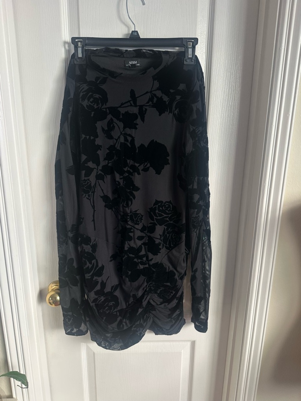 AFRM Black Floral Burnout Velvet Midi Skirt